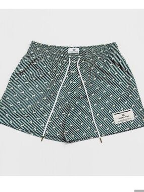 Unisex Ryoko Rain Green Patterned Mesh Shorts